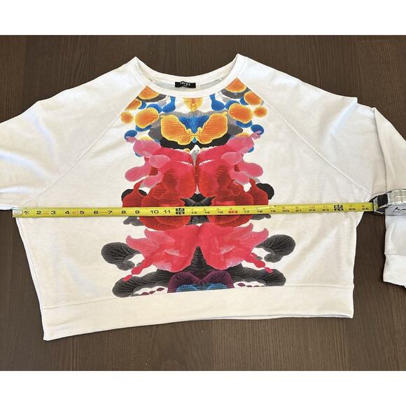 Terez Women’s Sz Large White Multicolor Inkblot Cropped Sweatshirt Athleisure - Picture 5 of 9